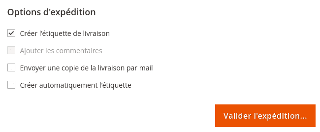 Mondial Relay shipping label checkbox