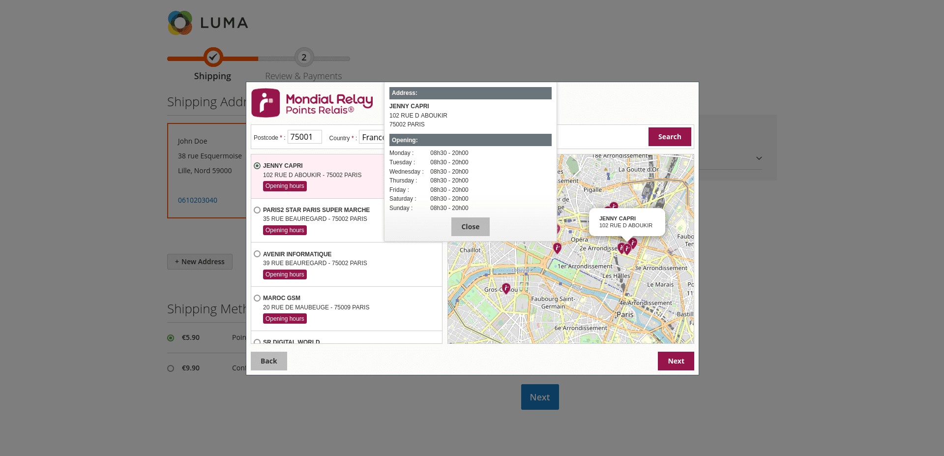 Consultation des horaires d'ouverture du Point Relais®
