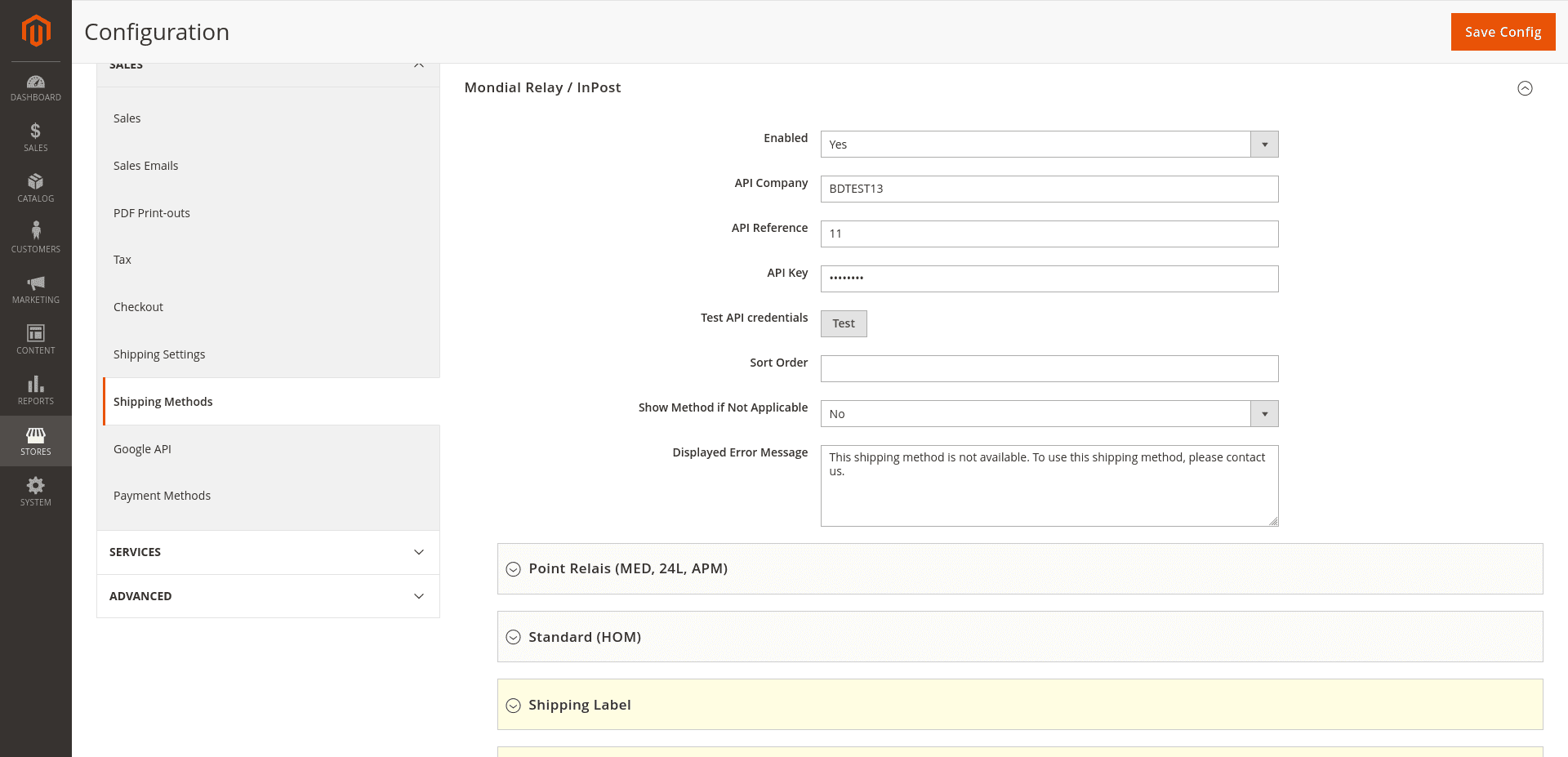 Configuration de la méthode de livraison