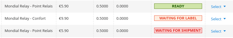 Mondial Relay order actions